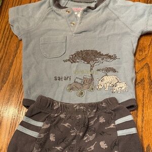 Agabang Organic Safari Baby Top & Shorts Set - Light Blue & Charcoal (3 month)